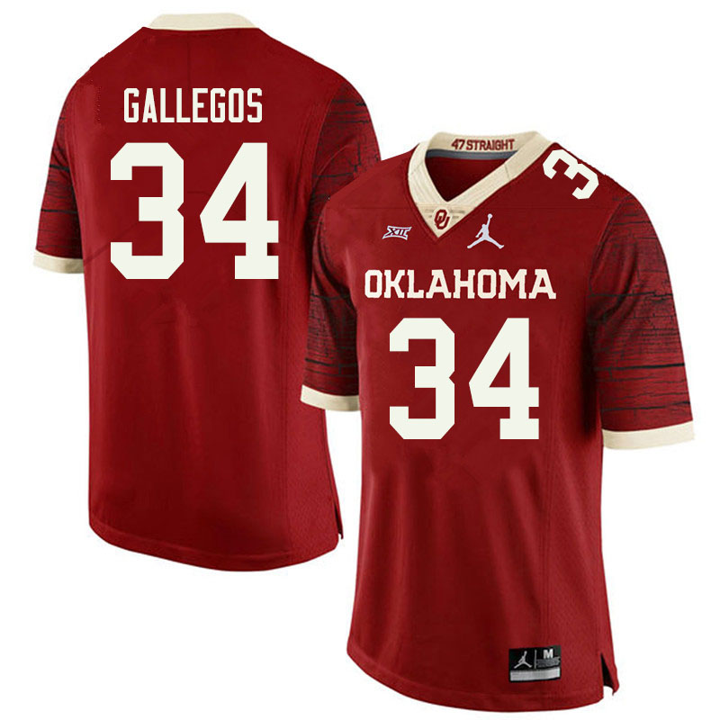 Oklahoma Sooners #34 Eric Gallegos College Football Jerseys Sale-Retro